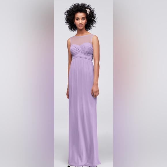 NWT! DAVID'S BRIDAL Long Mesh Dress with Illusion Sweetheart Neckline! - Picture 1 of 9